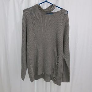 grey distressed choker sweater